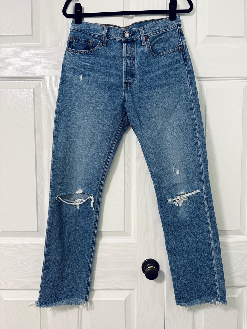 Levi's 501 Original Jeans Women's 28 Distressed Straight Leg Raw Hem Button Fly